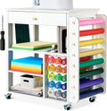 Rolling Cricut Craft Storage, Mobile Cricut Vinyl Organization Storage with 23 Vinyl Roll Holder, Craft Table Stand with Wheels, Crafting Cabinet Workstation with Large Drawers for Room Home Office