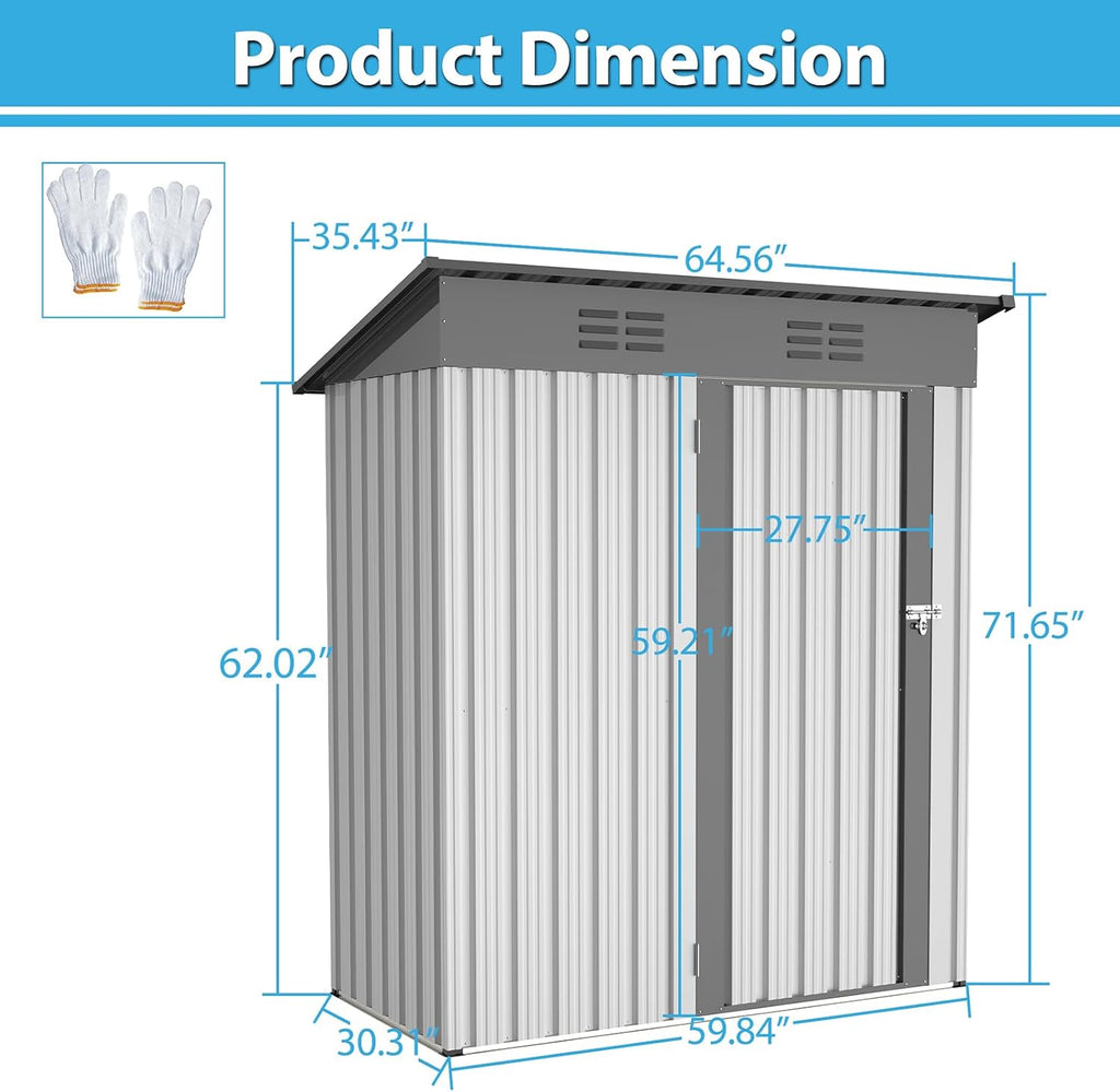 Outdoor Storage Shed, Galvanized Metal Garden Shed with Lockable Doors D282
