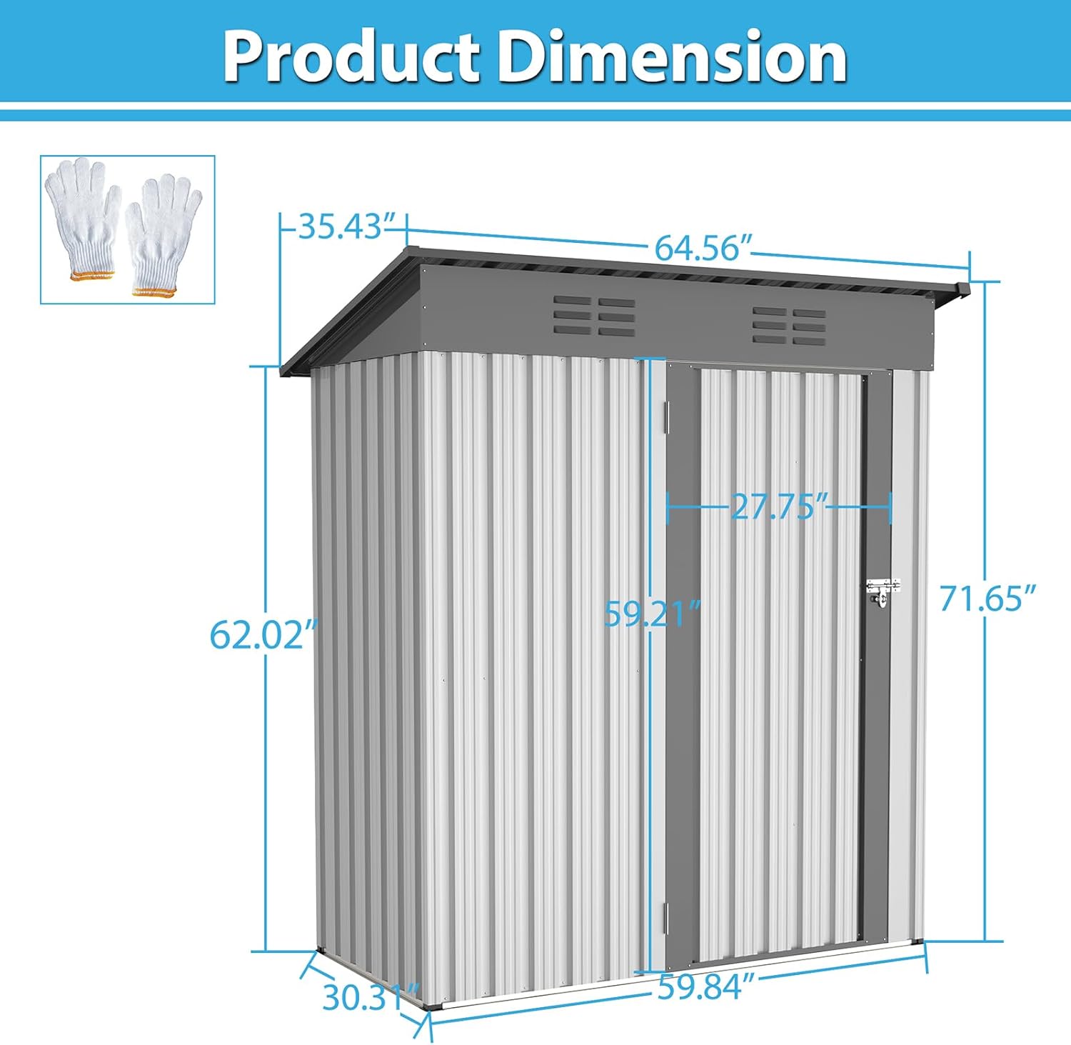 Outdoor Storage Shed, Galvanized Metal Garden Shed with Lockable Doors D282