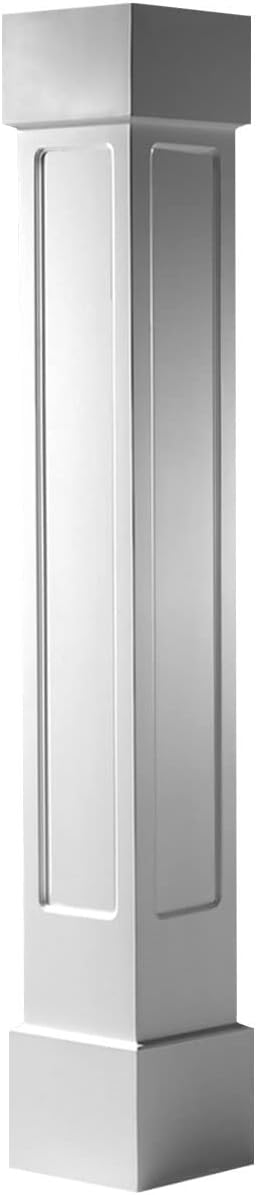 Ekena Millwork EnduraCraft 16"W x 8'H Premium Square Non-Tapered Recessed Panel PVC Endura-Craft Column Wrap Kit, Standard Capital & Base