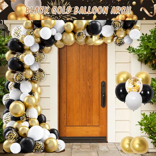 Rose Gold Birthday Party Decorations, 121PCS Party Supplies with Backdrop, Balloon Arch Kit, Tablecloth, Banner D69059