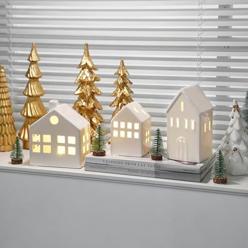 Ceramic Christmas Village Houses with LED Lights, Tabletop Decor R583949