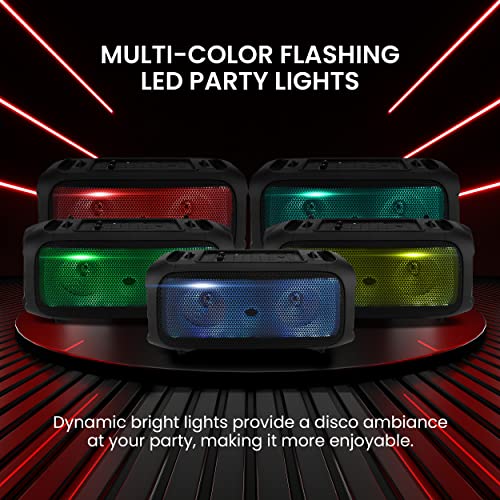 Wireless BT Portable Boombox Speaker - 600W Rechargeable, Stereo System with LED, FM/Aux/MP3/USB/SD, Includes Microphone C89643