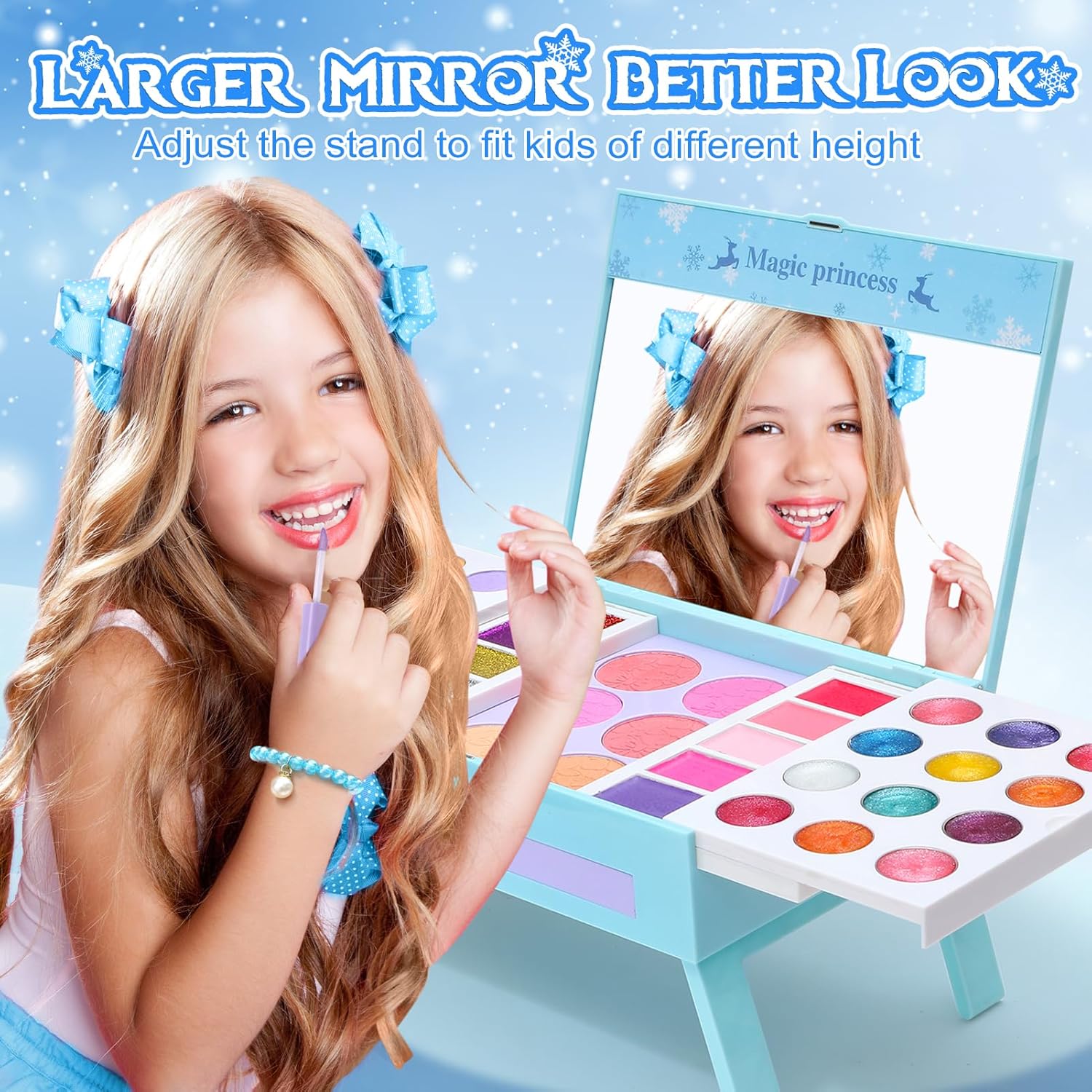 Frozen Makeup Set for Girls, 60pcs Pretend Play Cosmetics with Nail Polish & Jewelry W3761
