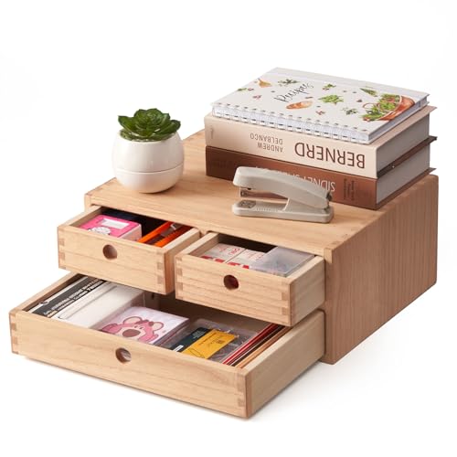 Natural Wooden Desktop Organizer with 3 Drawers I779