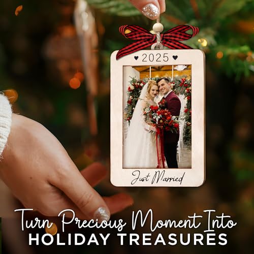 Christmas Ornament Picture Frame - Wooden Landscape Photo Frame for Tree U347