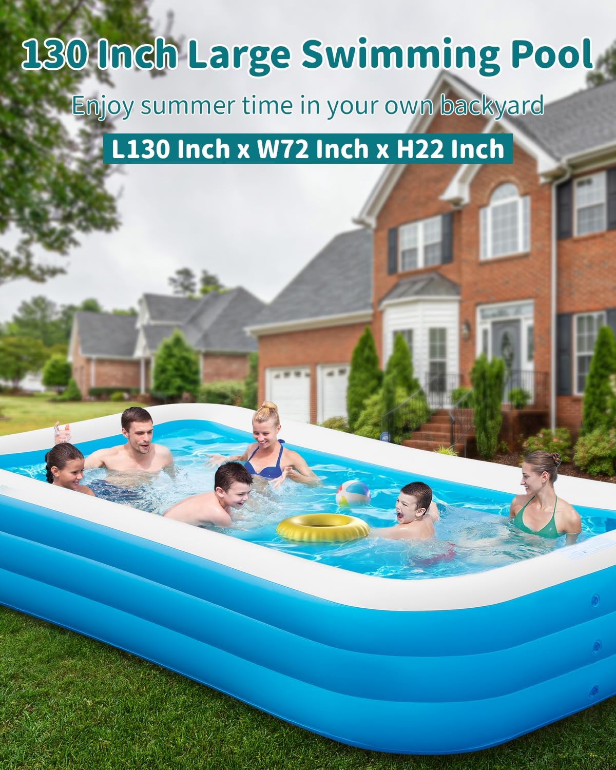 Inflatable Pool with Pump for Adults, Backyard Summer Swimming Pool L16304