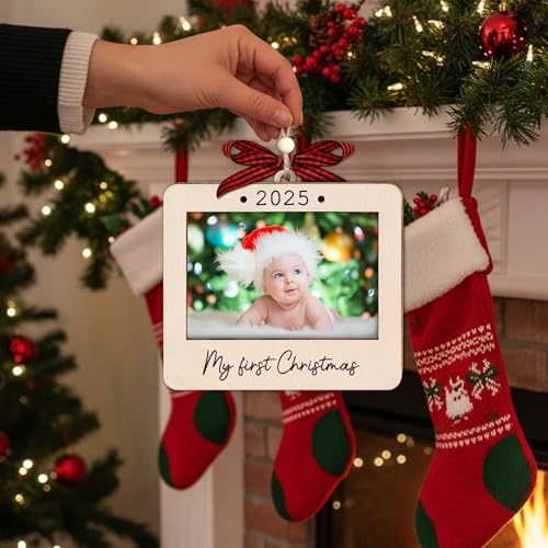 Christmas Ornament Picture Frame - Wooden Landscape Photo Frame for Tree U347