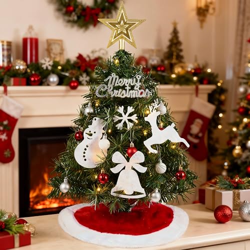 24" Mini Christmas Tree Tabletop Set with LED Lights and Star Treetop Z113832