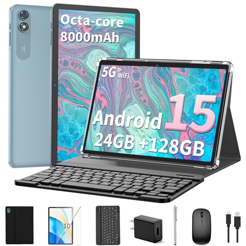 Android 15 Tablet with Keyboard, 10.1 Inch 2-in-1, 24GB+128GB, Expandable Storage Q421