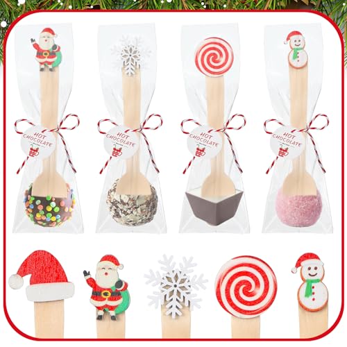 100 Set Christmas Wooden Spoons for Hot Cocoa, Chocolate, and Baking U148