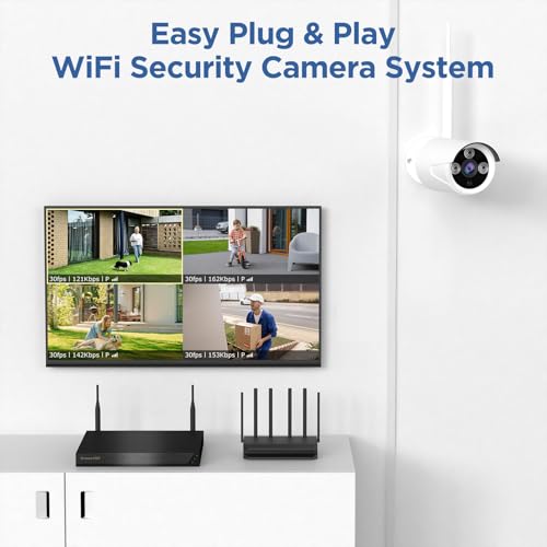 Wireless Security Camera System, 10CH NVR with 4 Cameras, 1TB HDD, Night Vision, Motion Detection A36546