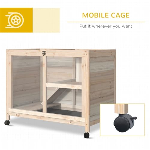 Wooden Rabbit Hutch with Tray, Wheels, Ramp and Openable Roof T9678