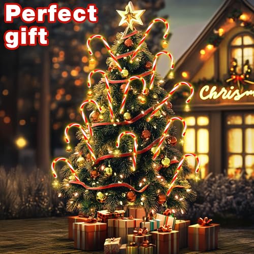 Solar Candy Cane Lights, 12-Piece Outdoor Christmas Pathway Set, 8 Modes L8801