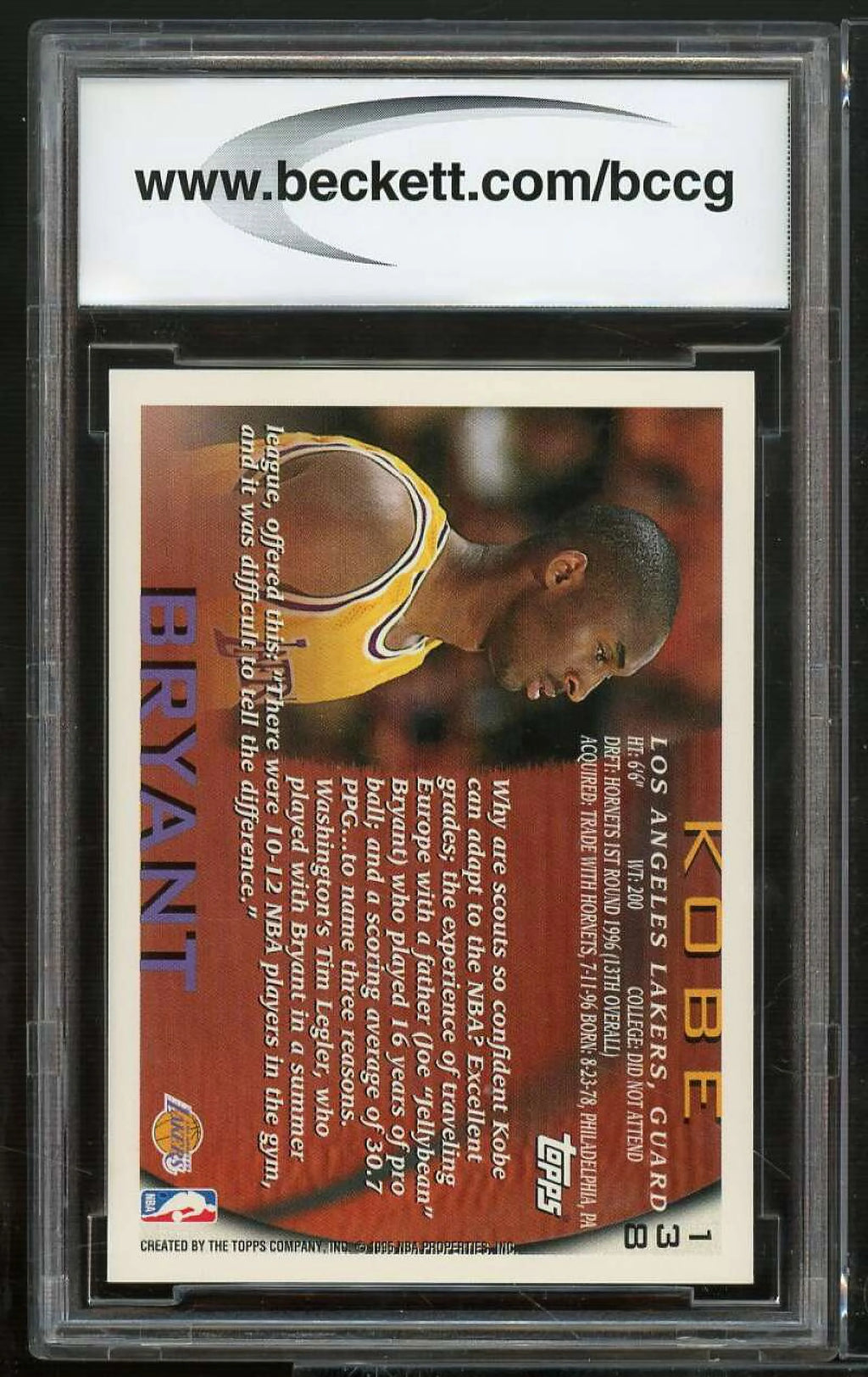 1996-97 Topps Kobe Bryant Rookie Card BGS 10 Mint Z119
