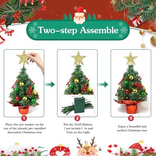 Tabletop Christmas Tree with LED Lights, 22-Inch Pre-Decorated Artificial Tree K796