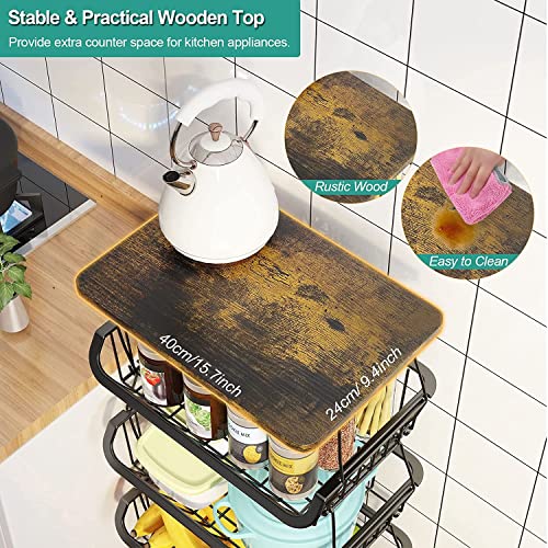 Kitchen Storage Baskets with Wheels, Metal Cart for Pantry V491