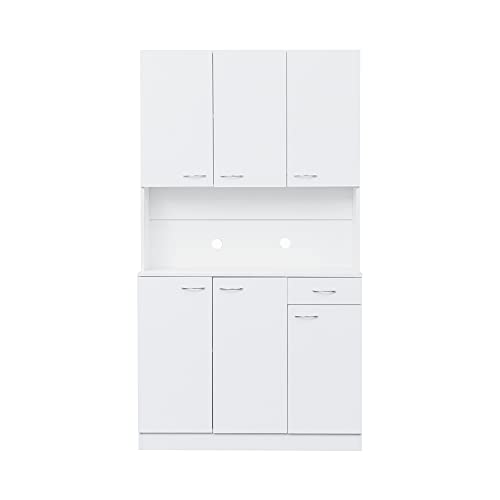 39" W Wardrobe Armoire Closet, Tall Freestanding Cabinet with Doors and Storage Shelves, White W518141