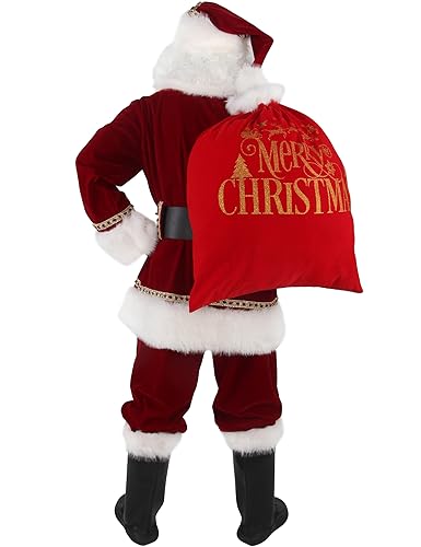Men's Deluxe Santa Claus Costume 11pcs Red Christmas Outfit X313210