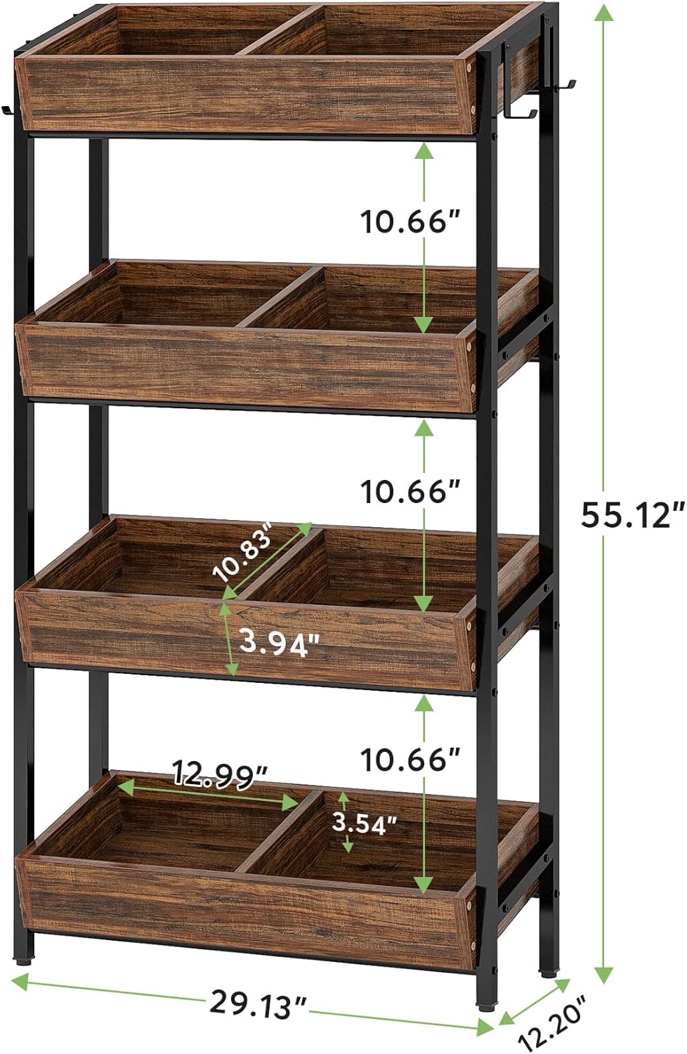 4-Tier Wood Fruit Vegetable Storage Basket Stand, Versatile Utility Shelf Rack C629574