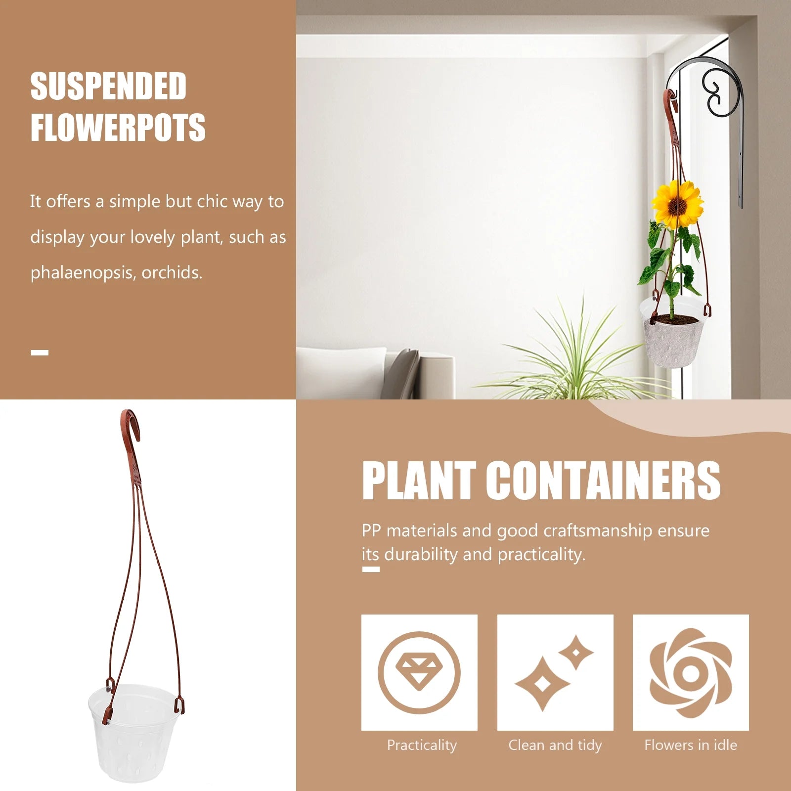 5 Sets Hanging Flower Pot Planter Phalaenopsis PP Material H340