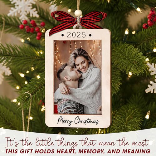 Christmas Ornament Picture Frame - Wooden Landscape Photo Frame for Tree U347