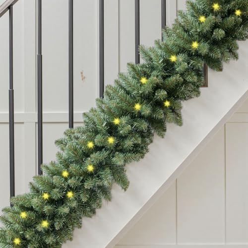 Pre-Lit Artificial Christmas Garland with Dual Color LED Lights and Remote Timer Q9646