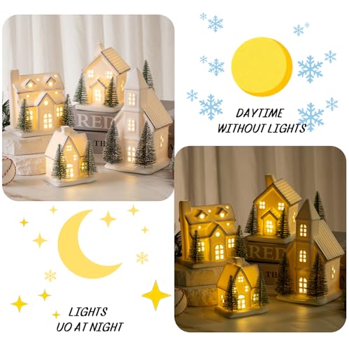 Ceramic Christmas Village Set with LED Lights, Tabletop Decor K751