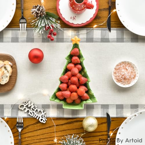 Buffalo Plaid Christmas Trees Table Runner, Winter Holiday Kitchen Dining Decor, 13 x 108 Inch D48516