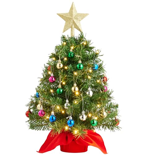 24" Mini Christmas Tree Tabletop Set with LED Lights and Star Treetop Z113832