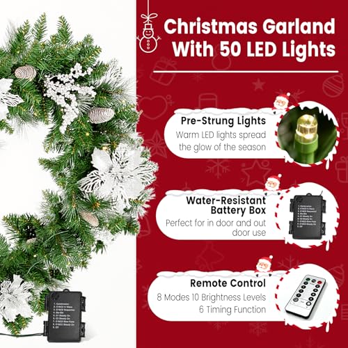 9ft Christmas Garland with Multicolor LED Lights and Remote Control F27550