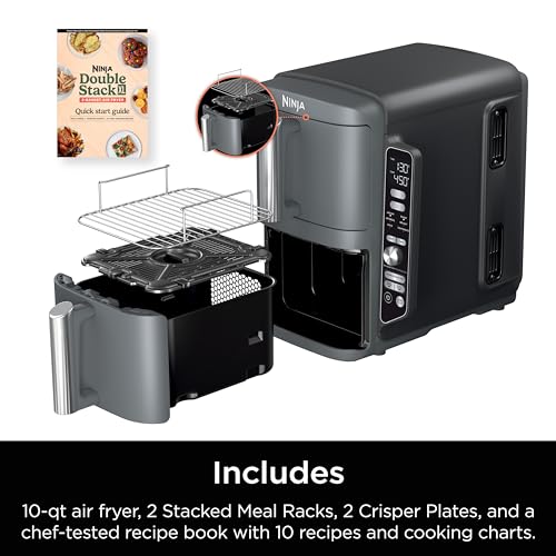Air Fryer, 8 QT DoubleStack 2-Basket, Space Saving Design, 6-in-1, Roast & Bake, Dishwasher Safe Parts, Black N43591