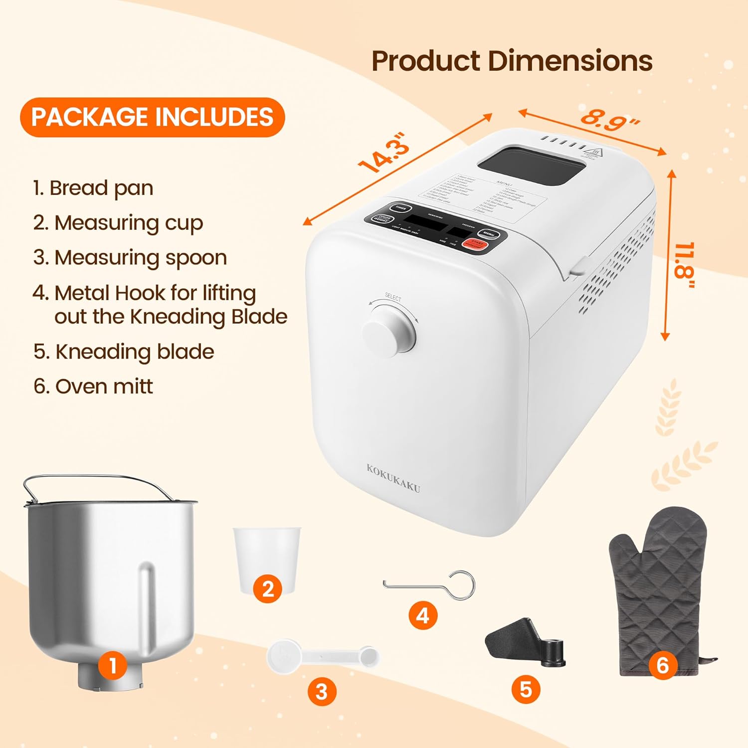 Compact Automatic Bread Maker Machine, 1.5LB Programmable, Non-stick Pan O1157