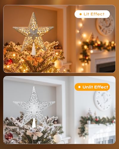 Christmas Star Tree Topper Lighted 3D Gold Pentagram with 10 Bulbs Plug In B67124