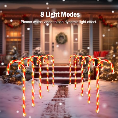 Solar Candy Cane Lights Outdoor Pathway, 8 Modes LED Christmas Decorations Z884