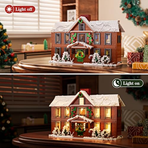 House Building Set with LED Light, Christmas Snow House Kit, Building Blocks Model Toys, 1445 PCS W322725