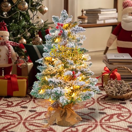 Mini Christmas Tree with 50 LED Lights, 24 Inch Tabletop Prelit Artificial Tree U511