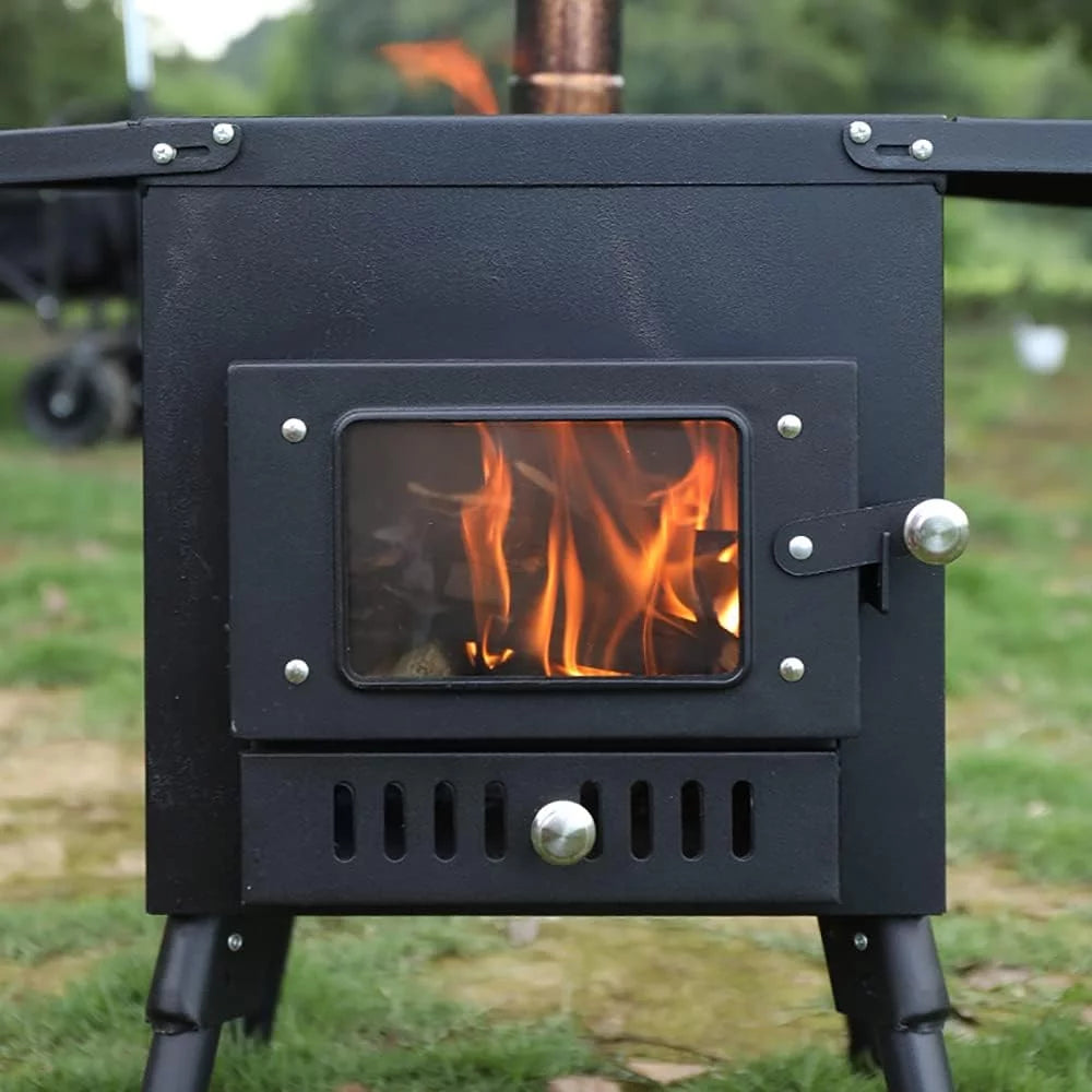 Camping Tent Stove with Window and Chimney Pipe, Portable Wood Burning Stove R987592