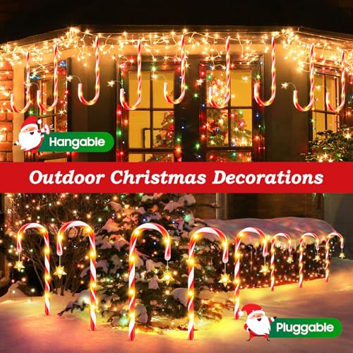 24 Pack Solar Candy Cane Lights Outdoor Christmas Pathway Lights Waterproof USB Charging 10 Modes X513316