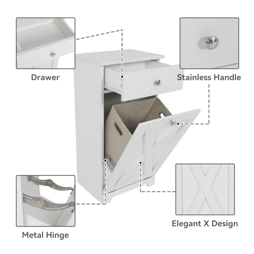 Tilt Out Laundry Hamper Cabinet with Drawer, White O15193