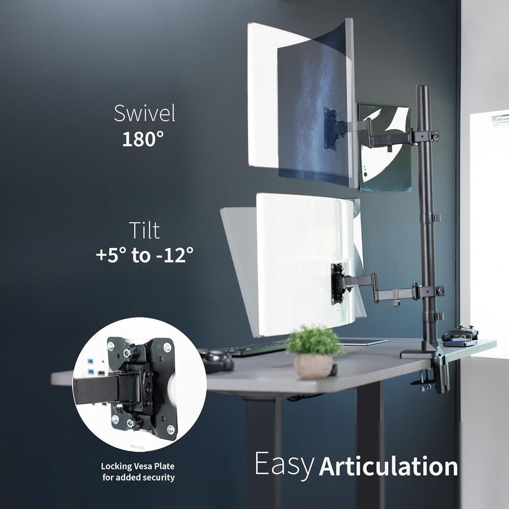 Dual Monitor Desk Mount with Extension Arms for 2 Ultrawide Screens up to 43 inches, 50 lbs Capacity, Black W552