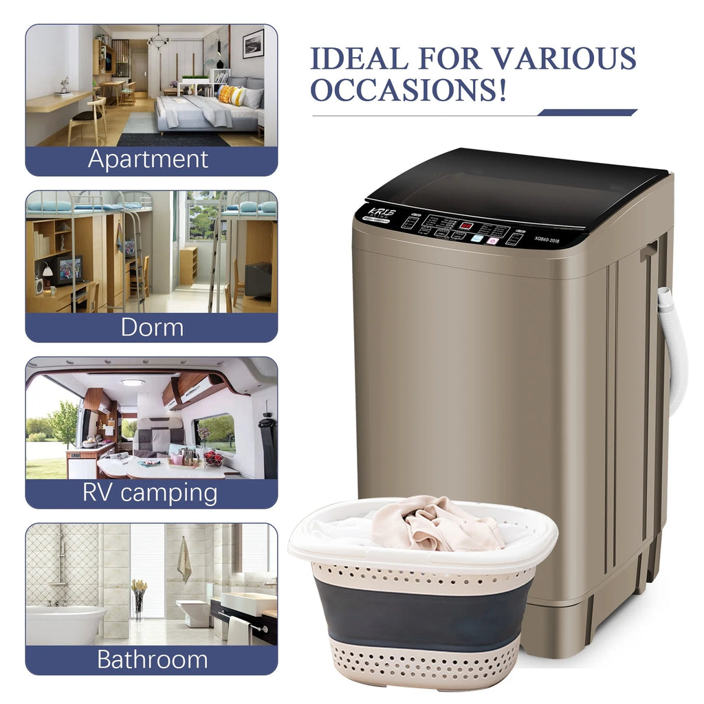 17.7 lbs Full Automatic Mini Washer with Drain Pump, Top Load, 10 Programs O77287