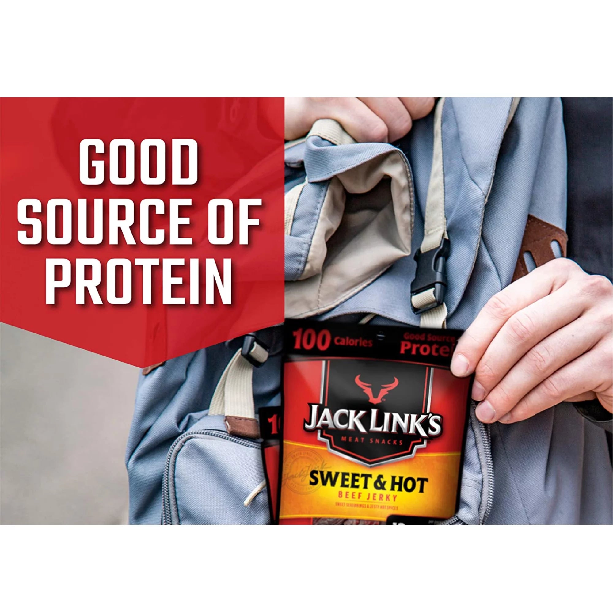 Beef Jerky Sweet and Hot, High Protein Meat Snack, 1.25 oz, 2 Bags Q44091