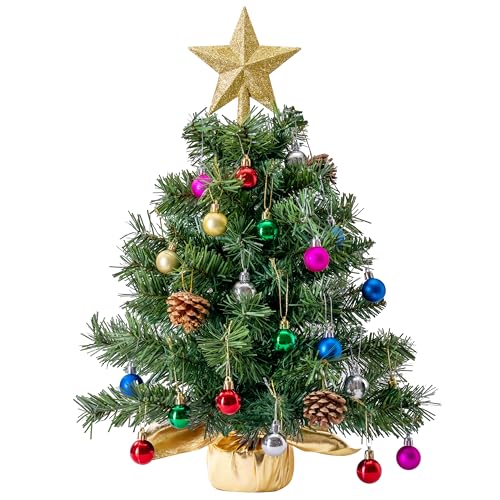 24" Mini Christmas Tree Tabletop Set with LED Lights and Star Treetop Z113832