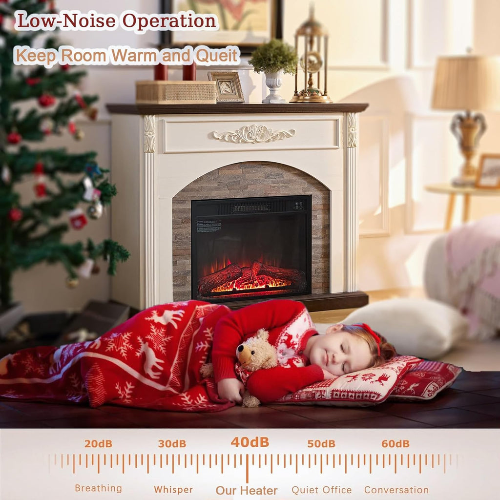 Carved Pilasters Electric Fireplace with Mantel, Freestanding Heater D90641