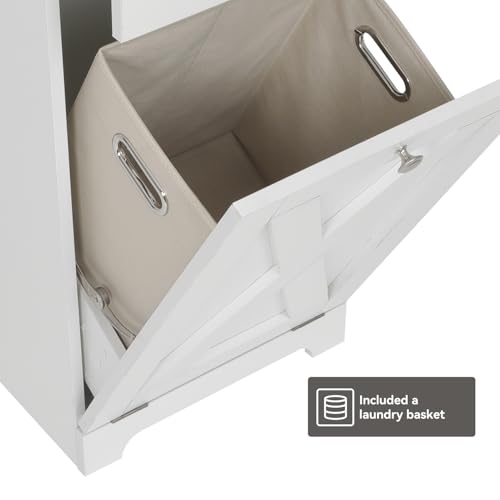 Tilt Out Laundry Hamper Cabinet with Drawer, White O15193