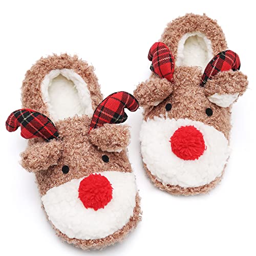 Women's Fuzzy Reindeer House Slippers Cozy Indoor Shoes W402399