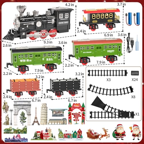 Large Train Set for Kids 4-8 with Sounds, Lights and Smoke H678