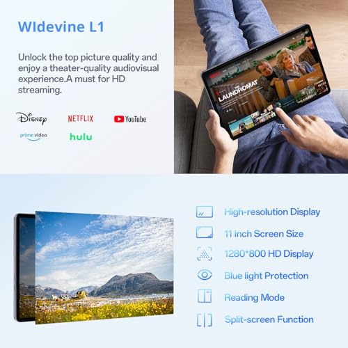 11 Inch 2-in-1 Tablet with Keyboard, 16GB+128GB, Dual Camera, Gray I682
