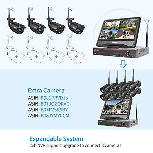 Wireless Security Camera System, 16CH 4K NVR, 4Pcs 3MP WiFi Cameras, Night Vision, Motion Detection, 1TB HDD P9721
